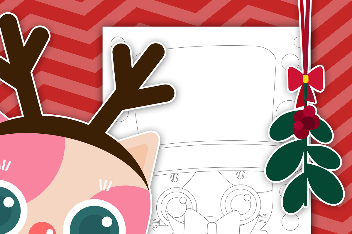 Cute Christmas Coloring Pages, a Seasonal Illustration by Cozy Cat Design