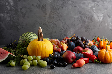 Seasonal fruits and vegetables containing harvest, crop, and autumn, a Food & Drink Photo by Foodie's Shop