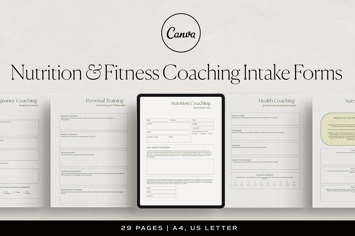 Nutrition & Fitness Coaching Forms, a Marketing Template by HelloKarla (Photo 1 of 5)