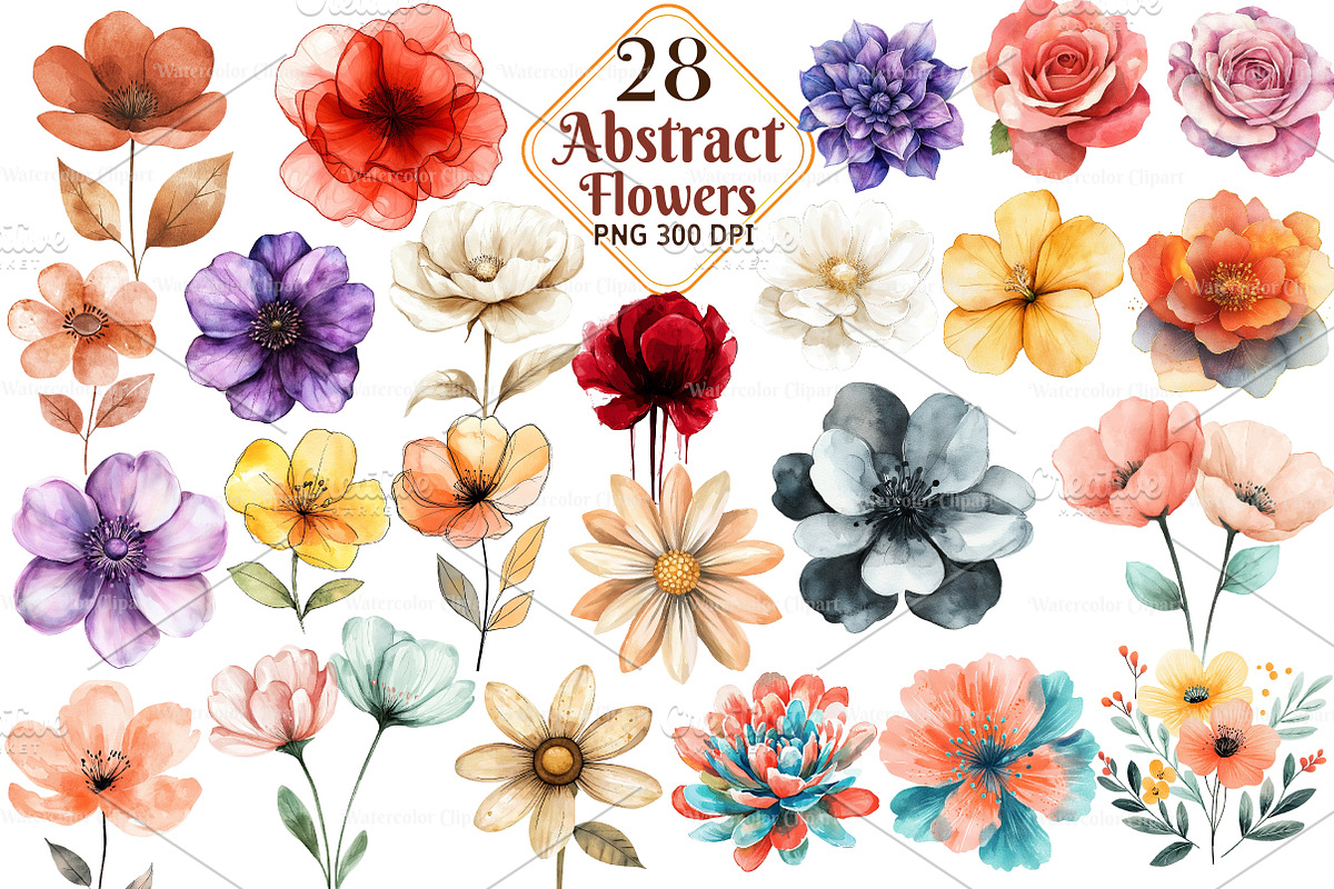 Abstract Flowers Clipart, an Illustration by Watercolor design (Photo 1 of 10)