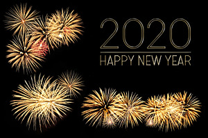 New year 2020 greeting card containing year, 2020, and happy