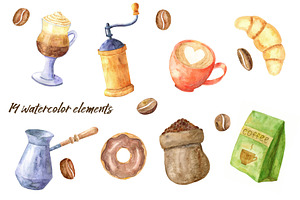 Coffee Time. Watercolor Collection.