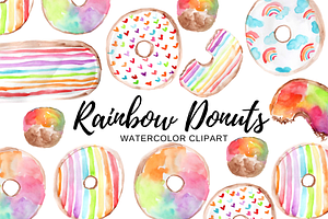 Watercolor rainbow donut clipart