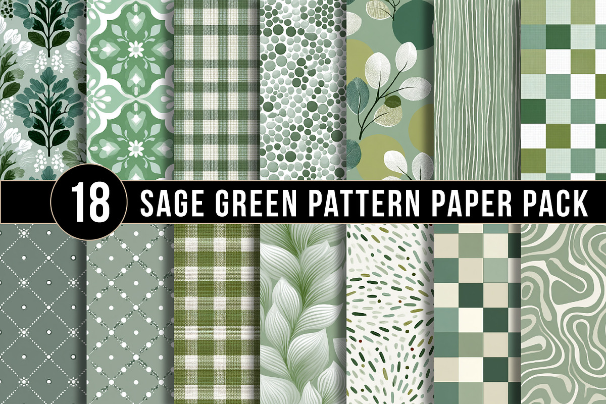 Sage Green Pattern Paper Pack, a Pattern Graphic by DreamArtGraphic (Photo 1 of 5)