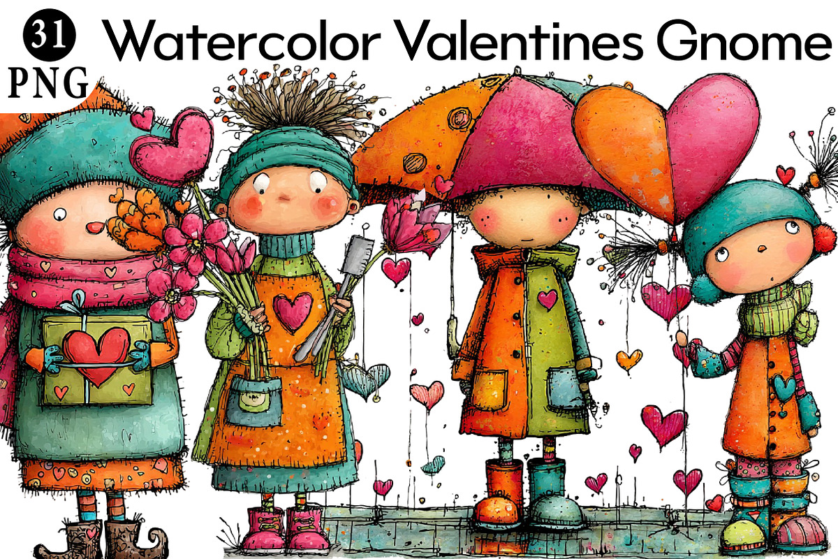 Watercolor Valentines Gnome Clipart, an Illustration by Daily.Designs (Photo 1 of 5)