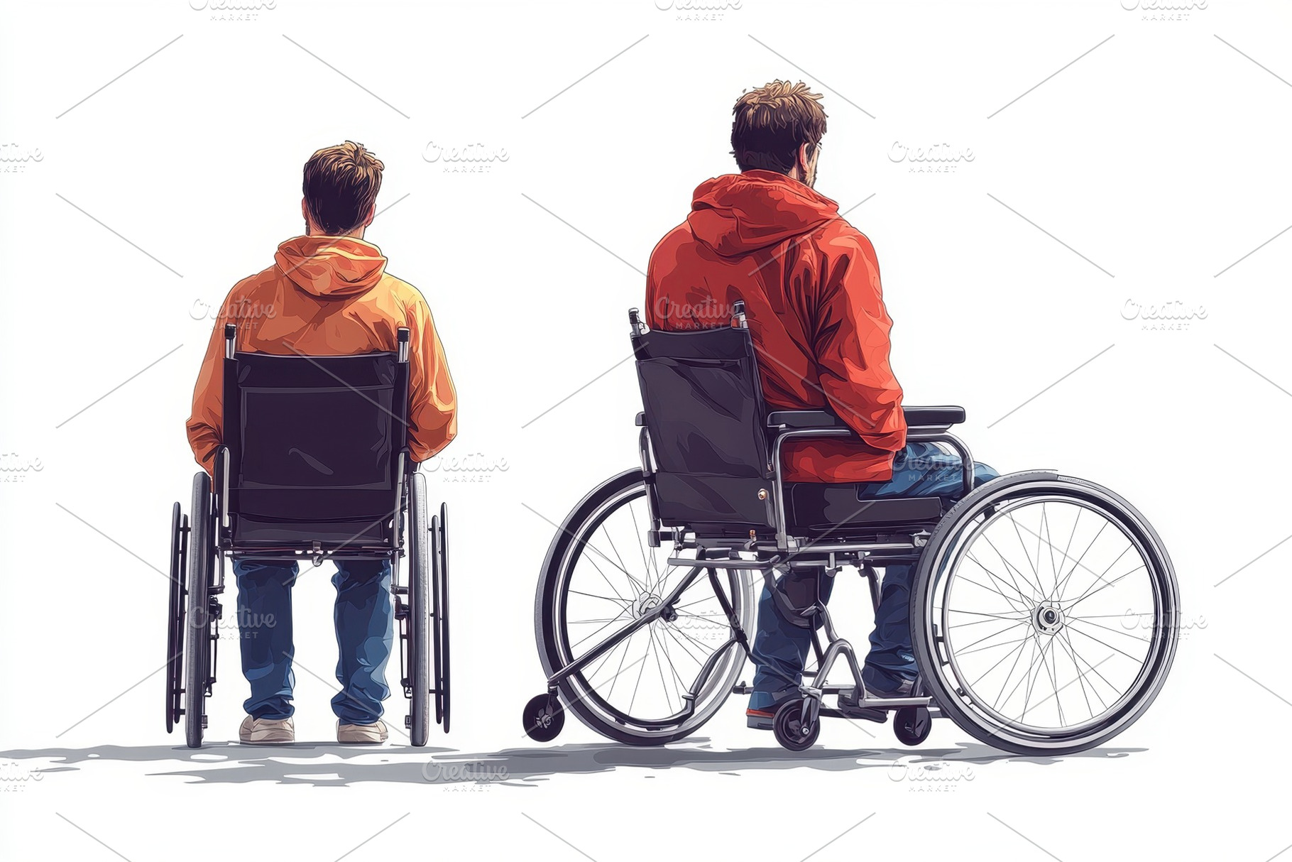 Man in wheelchair wearing orange hoo, a Photo by Tanuart