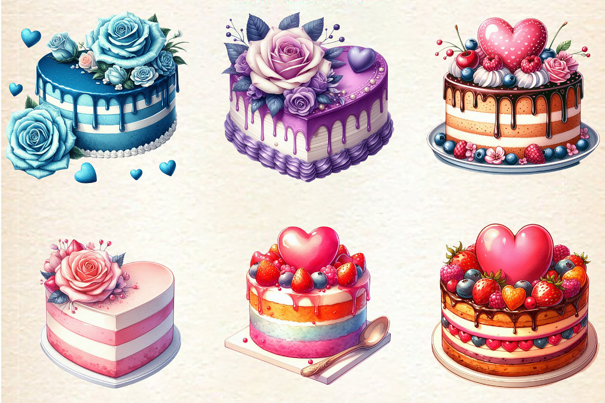 Valentine Cake Sublimation Clipart, an Illustration by DreamArtGraphic (Photo 2 of 6)