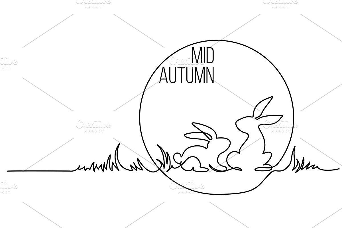 Chinese Mid Autumn Festival linedraw, a Seasonal Illustration by Valenty (Photo 2 of 3)