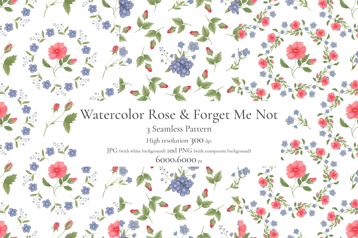 Rose & Forget Me Not Patterns, a Pattern Graphic by Nadia Semyroz (Photo 1 of 6)