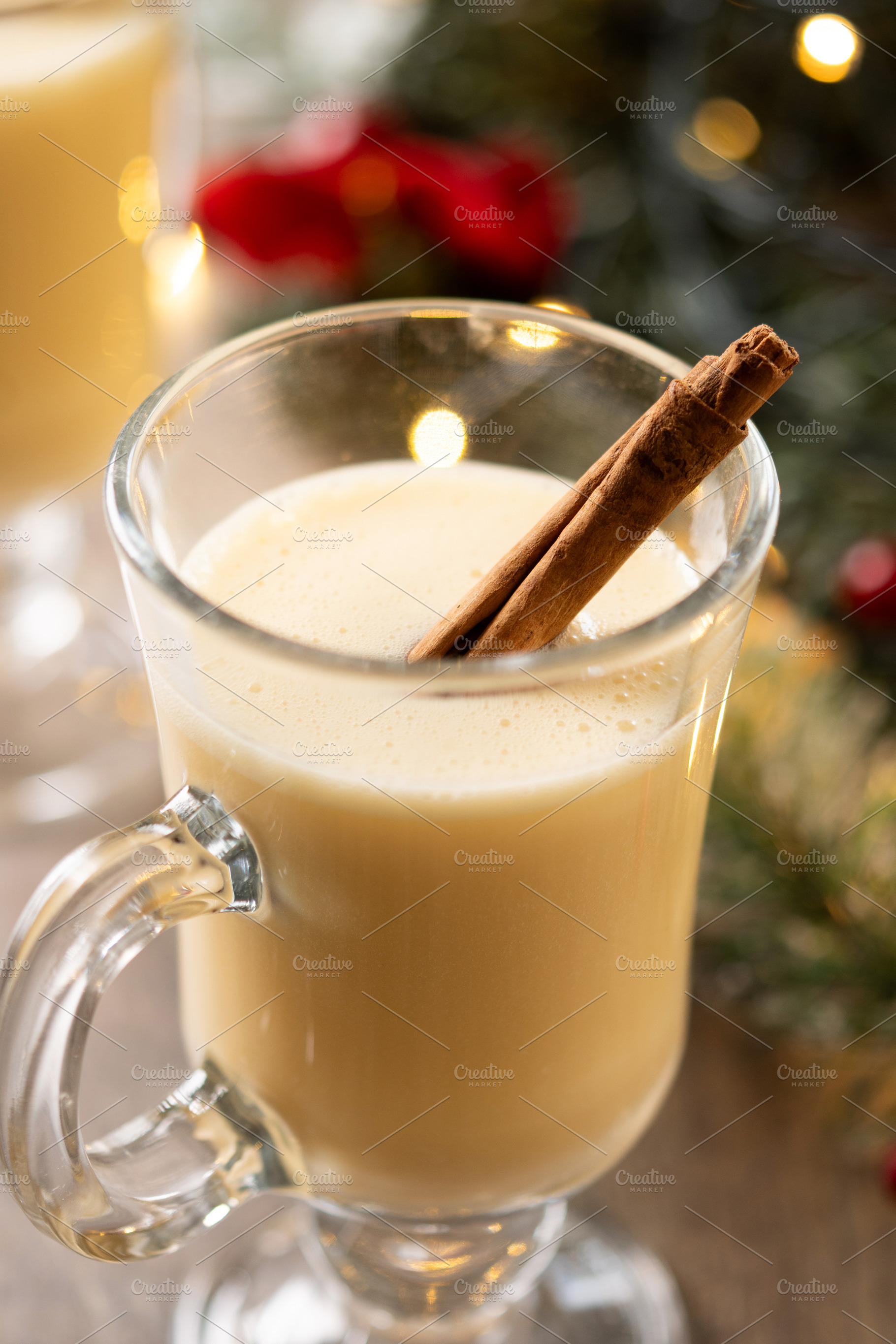 Christmas Eggnog with Cinnamon and Festive Lights, a Food & Drink Photo by etorres69