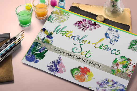Set of watercolor hand drawn leaves preview 6