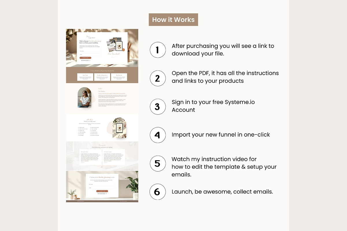 Systeme.io Brown Lead Funnel, a Landing Page Template by Hayley's Digital Hub (Photo 9 of 10)