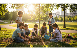 Children planting young tree in, a Nature Photo by Igor Tichonow