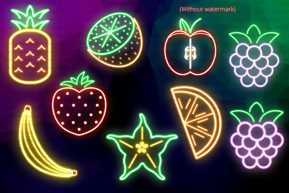 Tropical Neon Fruit Clipart PNG, a Food Illustration by Lenninator Digital (Photo 3 of 4)