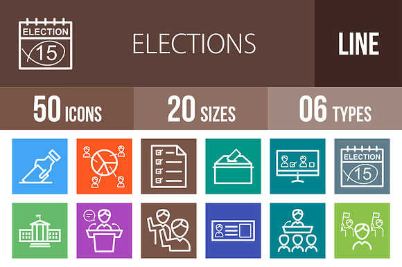 50 Elections Line Multicolor Icons