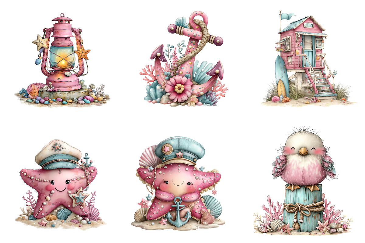 Whimsical Nautical Summer Clipart, an Illustration by CreationArt (Photo 2 of 7)