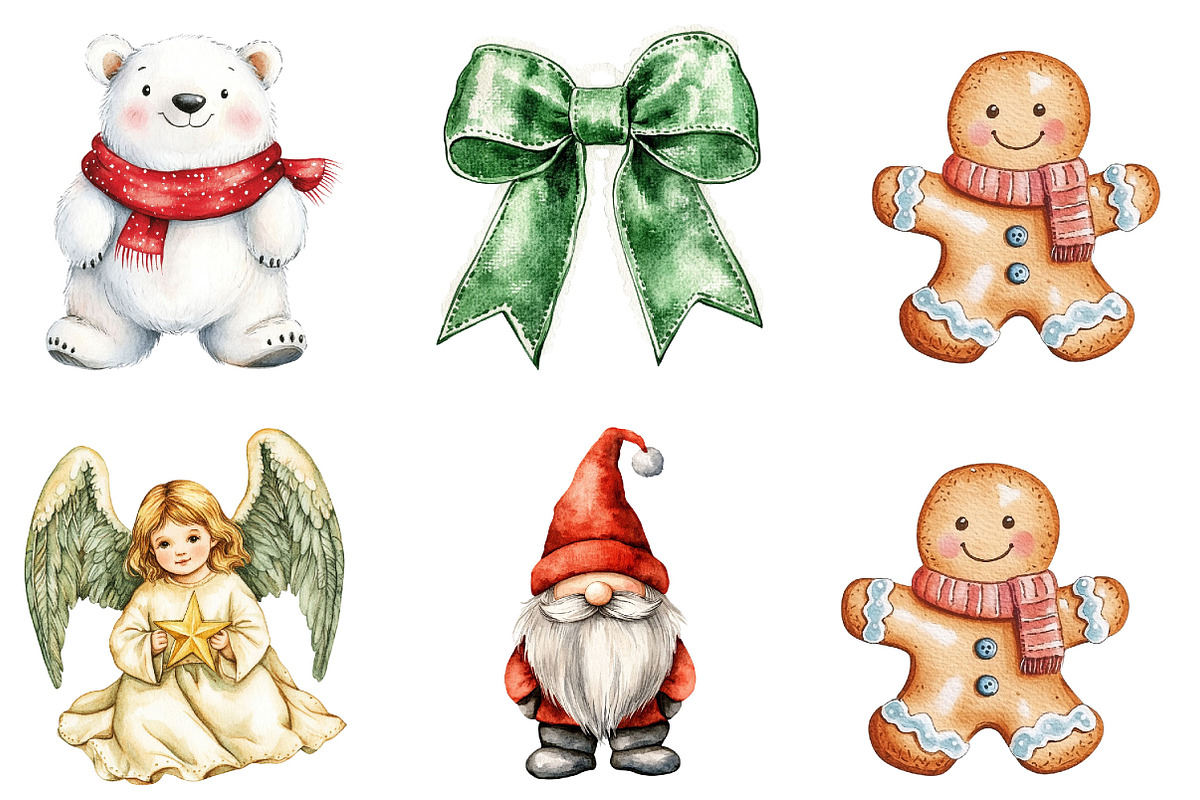 Watercolor Christmas Clipart PNG, a Seasonal Illustration by Designking (Photo 5 of 5)