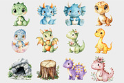 Watercolor Dinosaur Clipart, a Seasonal Illustration by Design Market (Thumbnail 4 of 5)