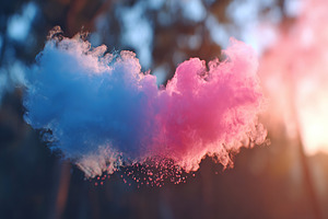 Colorful smoke cloud formation during outdoor event at sunset, a Photo by AlyaAnd