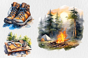 Watercolor Camping Clipart Bundle, an Illustration by Moon Studio (Thumbnail 4 of 15)