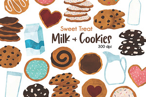 Cookie Clipart Bundle Milk & Cookies, a Food Illustration by SugarPickle Clip Art
