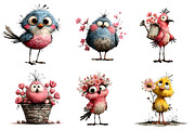 Whimsical Spring Bird Clipart, an Illustration by CreationArt (Thumbnail 3 of 6)