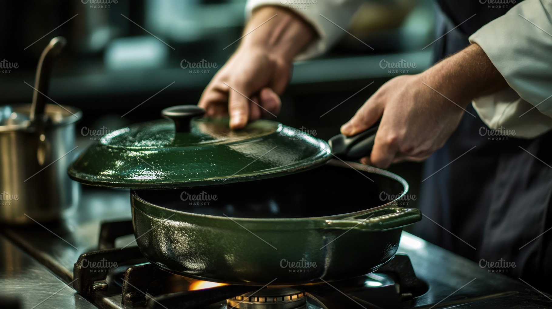 Chef preparing a dish in kitchen, a Photo by Beautiful things