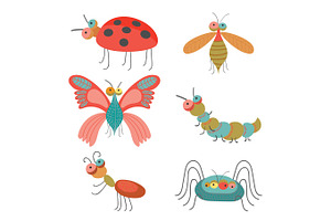 Set Of Funny Colorful Bugs On Vector Illustration