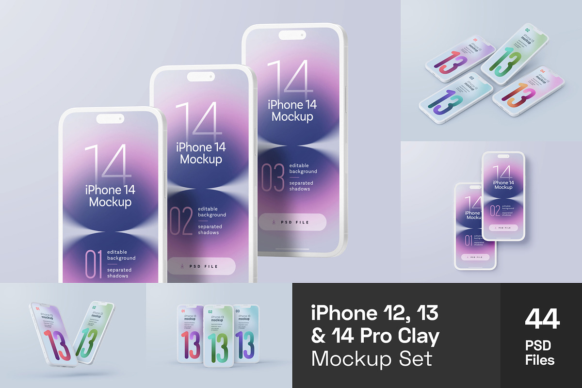iPhone 12, 13, 14 Pro Clay Mockup, an iPhone Mockup by Deeplab (Photo 1 of 53)