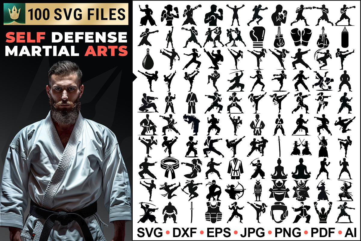 100 Self Defense and Martial Art SVG, a Person Illustration by pixaroma (Photo 1 of 6)