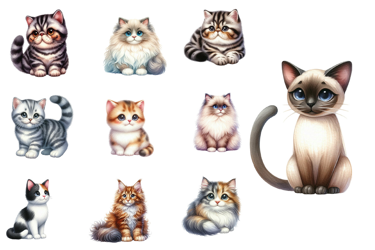 Watercolor Cats Sublimation Clipart, an Illustration by Designworld (Photo 5 of 6)