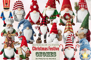 Christmas Festive Gnomes Clipart Bun, an Illustration by SVGArt