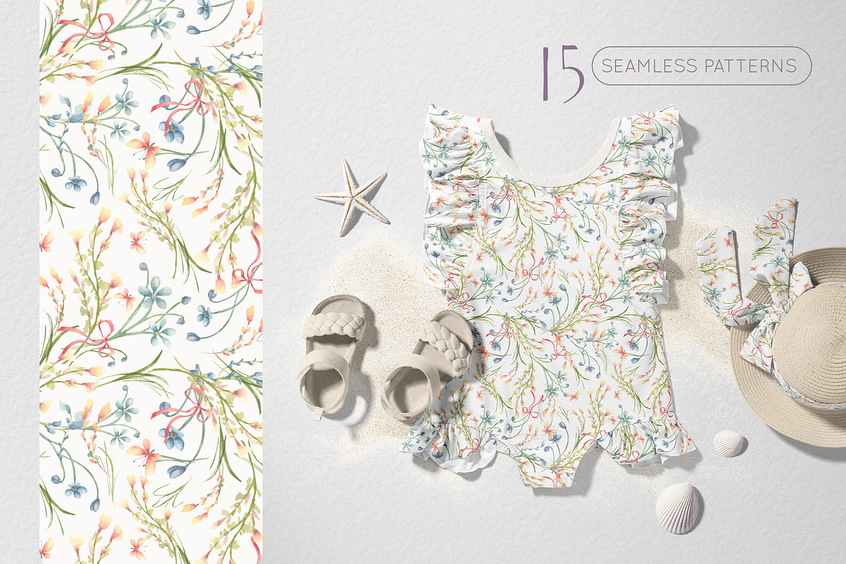 Birds and flowers watercolor clipart, a Decorative Illustration by Kate Lanbina (Photo 12 of 15)