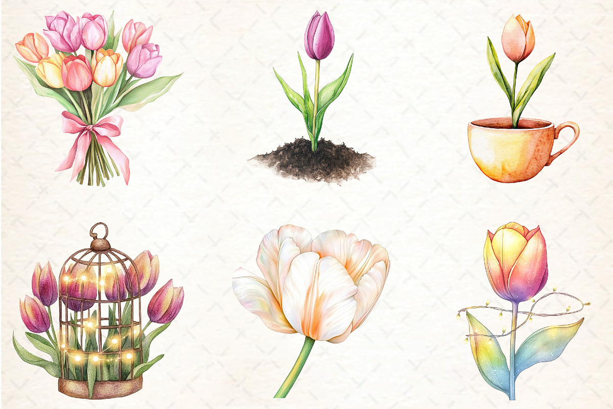 Spring Clipart Tulips Clipart, an Illustration by DreamCafeArt (Photo 2 of 5)
