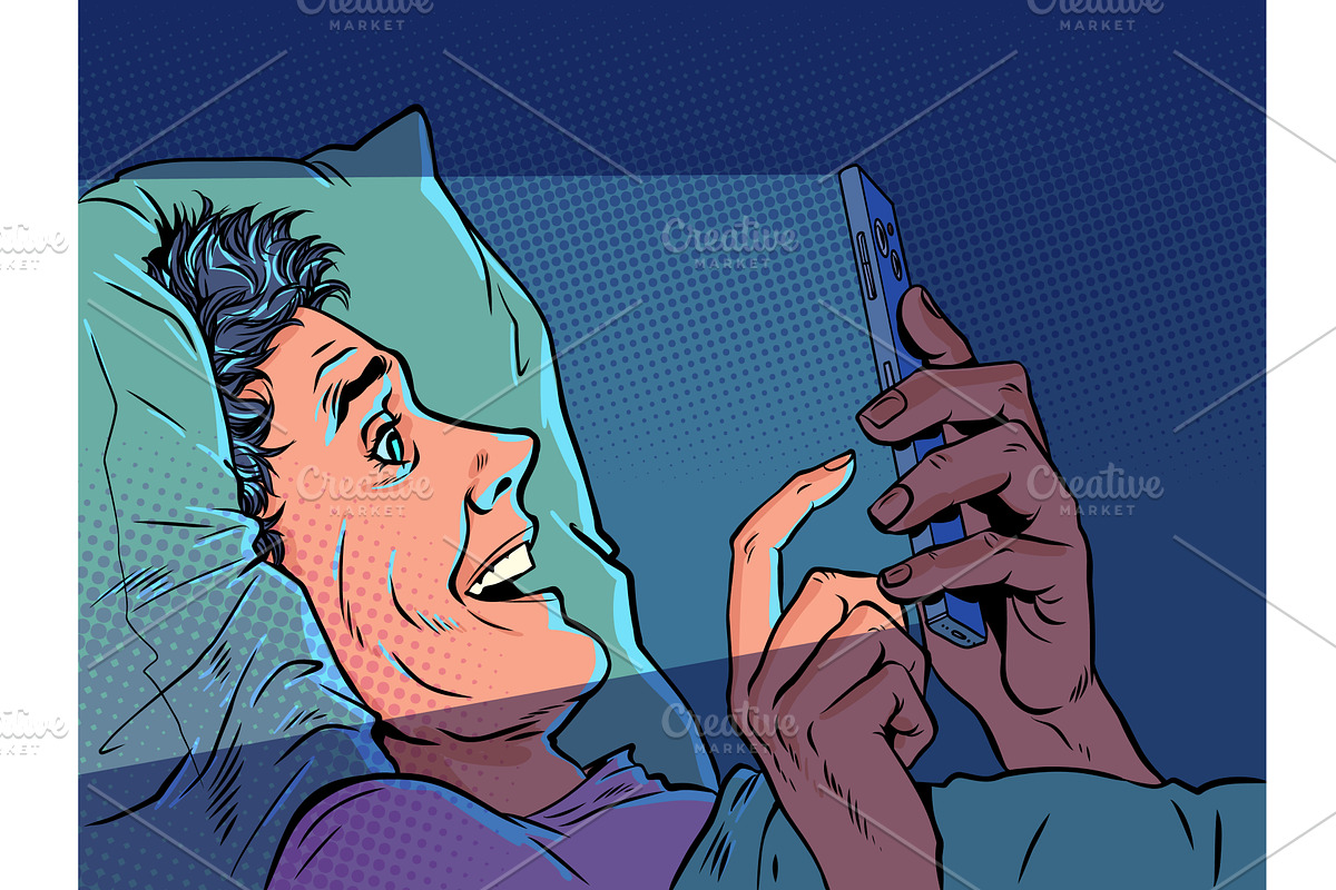 Pop Art Retro A man in bed staring, a Technology Illustration by studiostoks