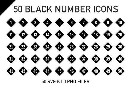 1-50 Black Cube Number Icons