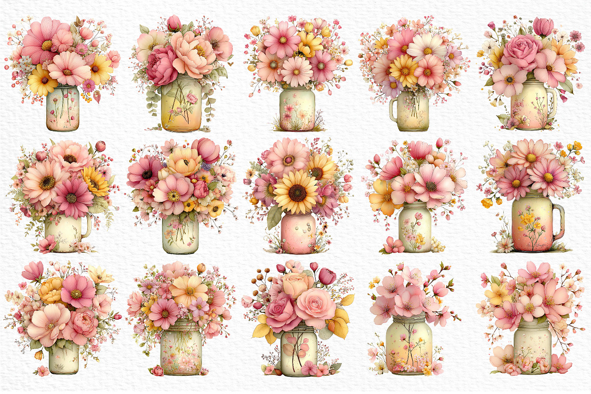 Watercolor Spring Mason Jar Clipart, an Illustration by Craft Nest (Photo 6 of 12)