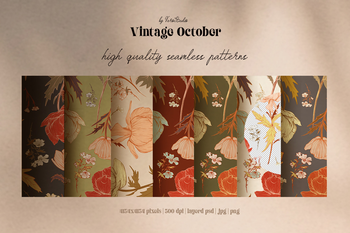 Vintage October retro fall pattern, a Pattern Graphic by Vero Arts (Photo 3 of 9)