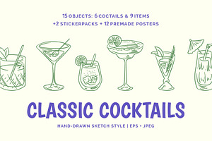 Cocktail Set Doodle Style, an Object Graphic by 35lab