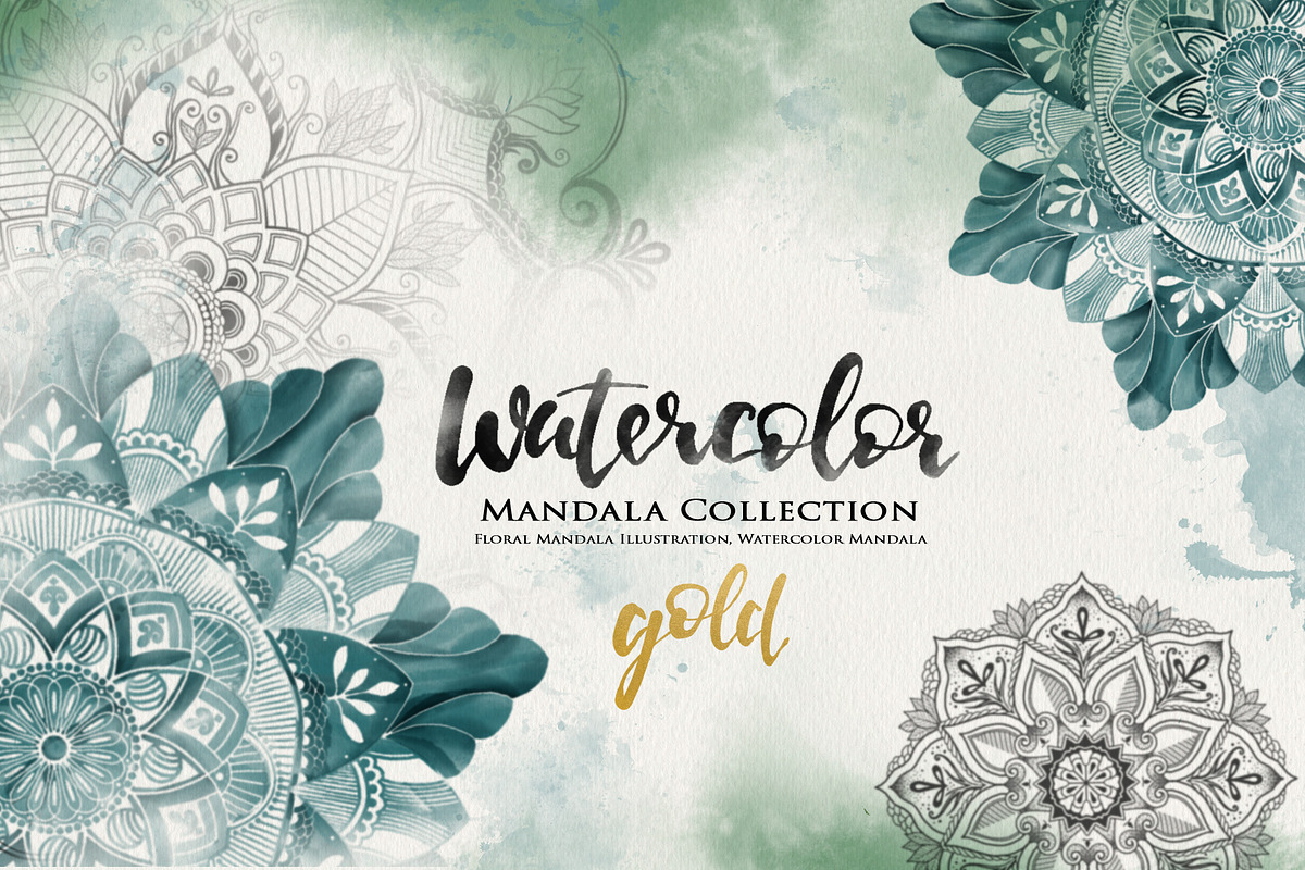 Watercolor & Gold Hand Drawn Mandala, an Object Illustration by Papatongartist (Photo 1 of 9)