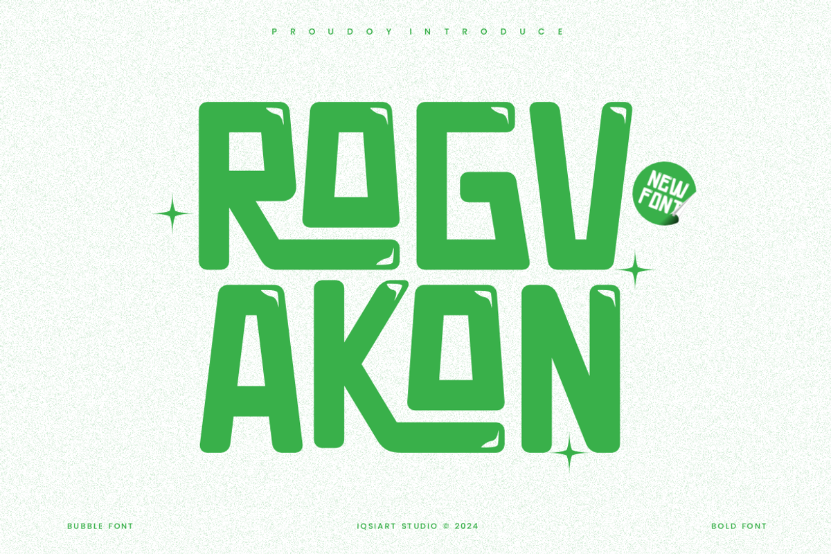 Rogvakon - Bubble Font, a Sans Serif Font by Iqsiart Studio (Photo 1 of 7)