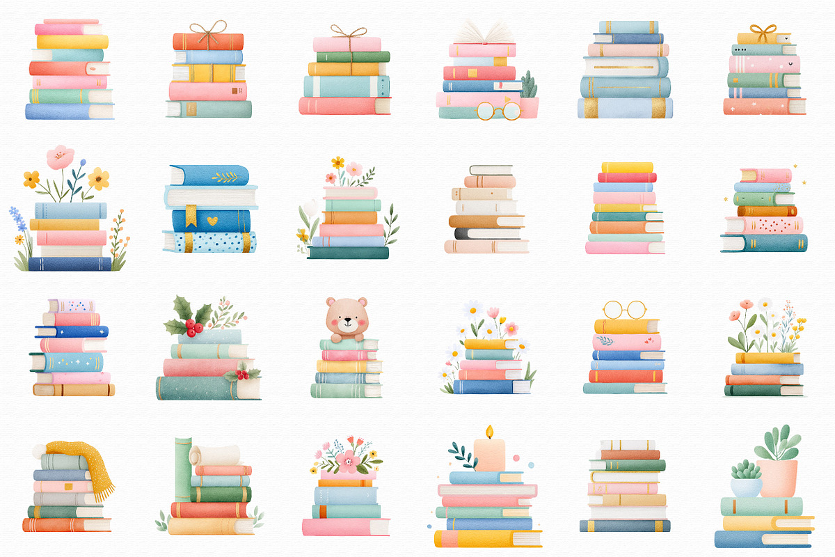 Watercolor Stack of Books Clipart, an Illustration by Libby Wishes (Photo 5 of 5)