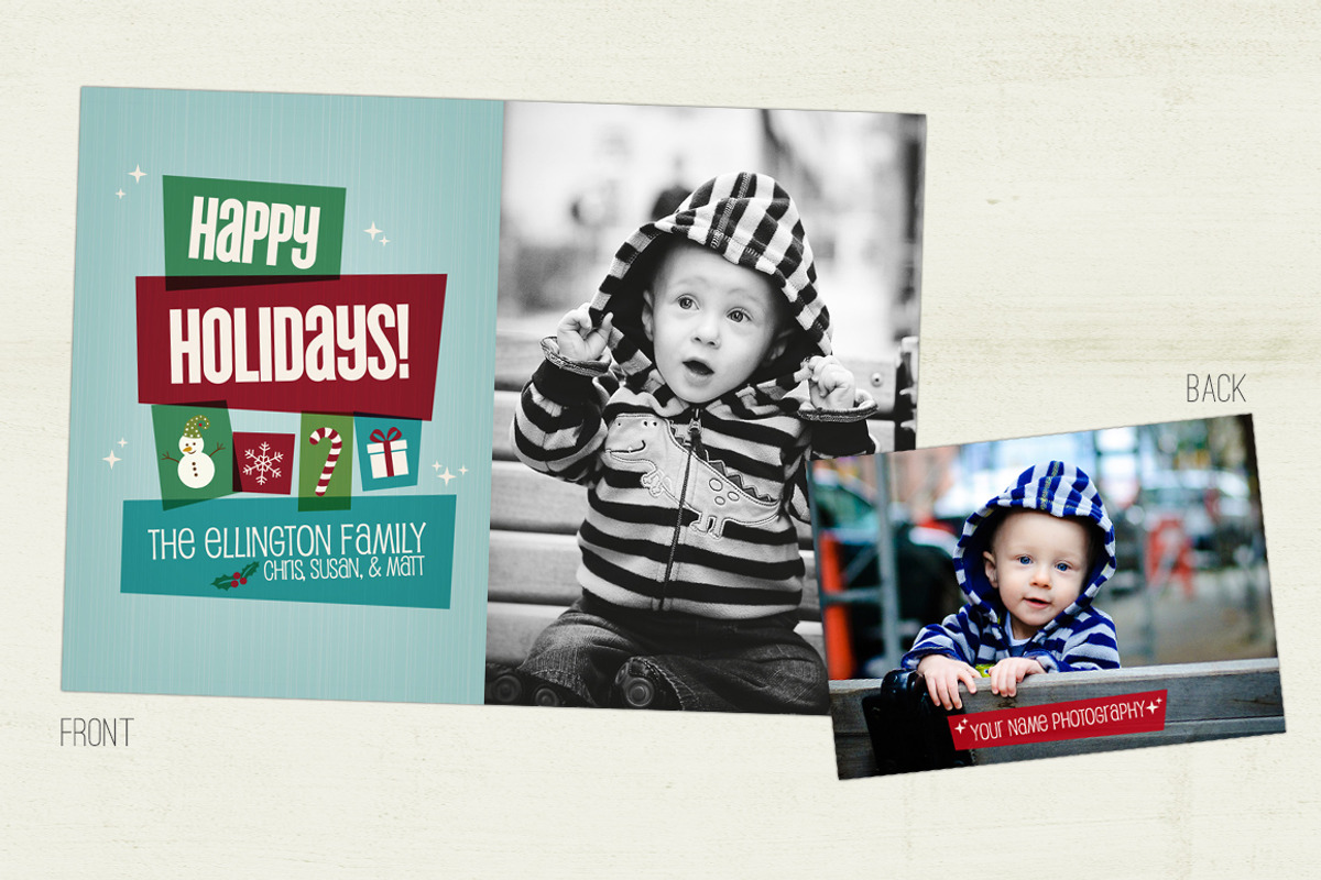 Retro Blocks Holiday Photo Card, a Card Template by brandsushi