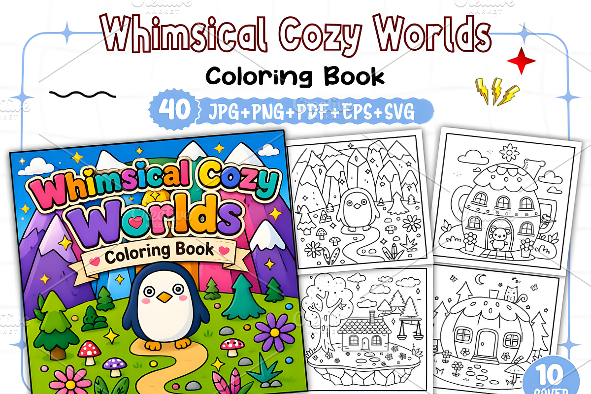 Whimsical Cozy Worlds Coloring Book, a Decorative Illustration by Design Station (Photo 1 of 8)