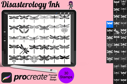 Dragonflies Set 1 Procreate Brush, a Brush Add-On by Disasterology Ink