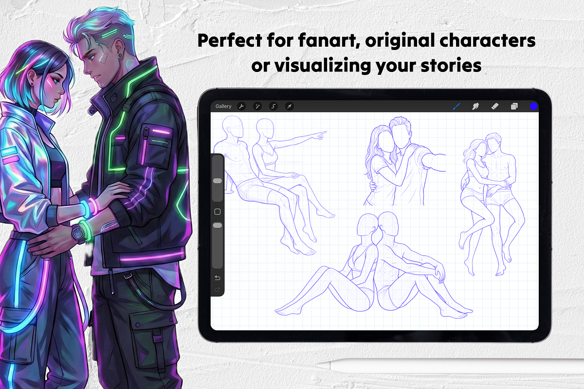 65 Couple Poses • Procreate Stamps, a Brush Add-On by Selentaori Studio (Photo 6 of 10)
