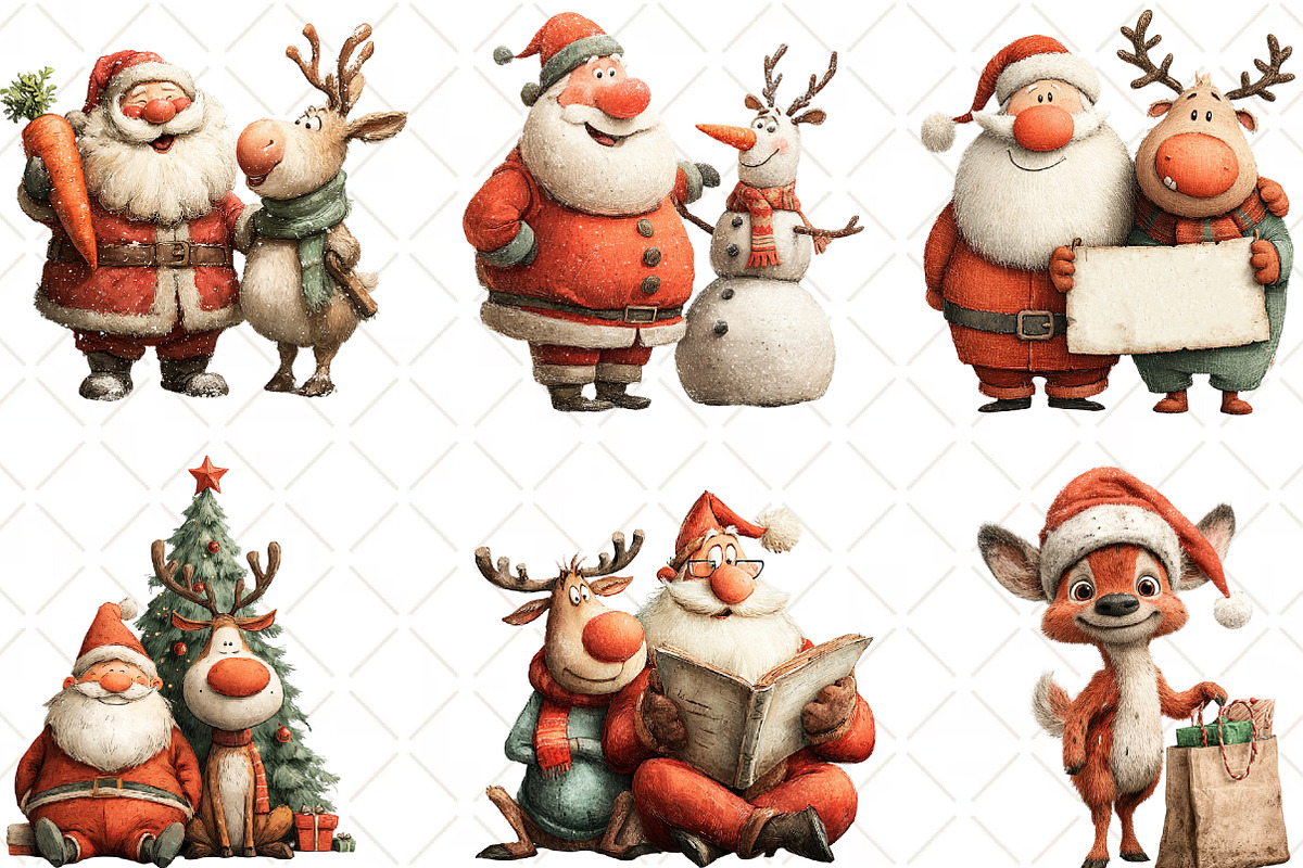 Santa And Reindeer Clipart, an Illustration by Black Bird Studio (Photo 2 of 6)
