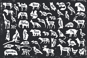 Wild animals isolated silhouettes