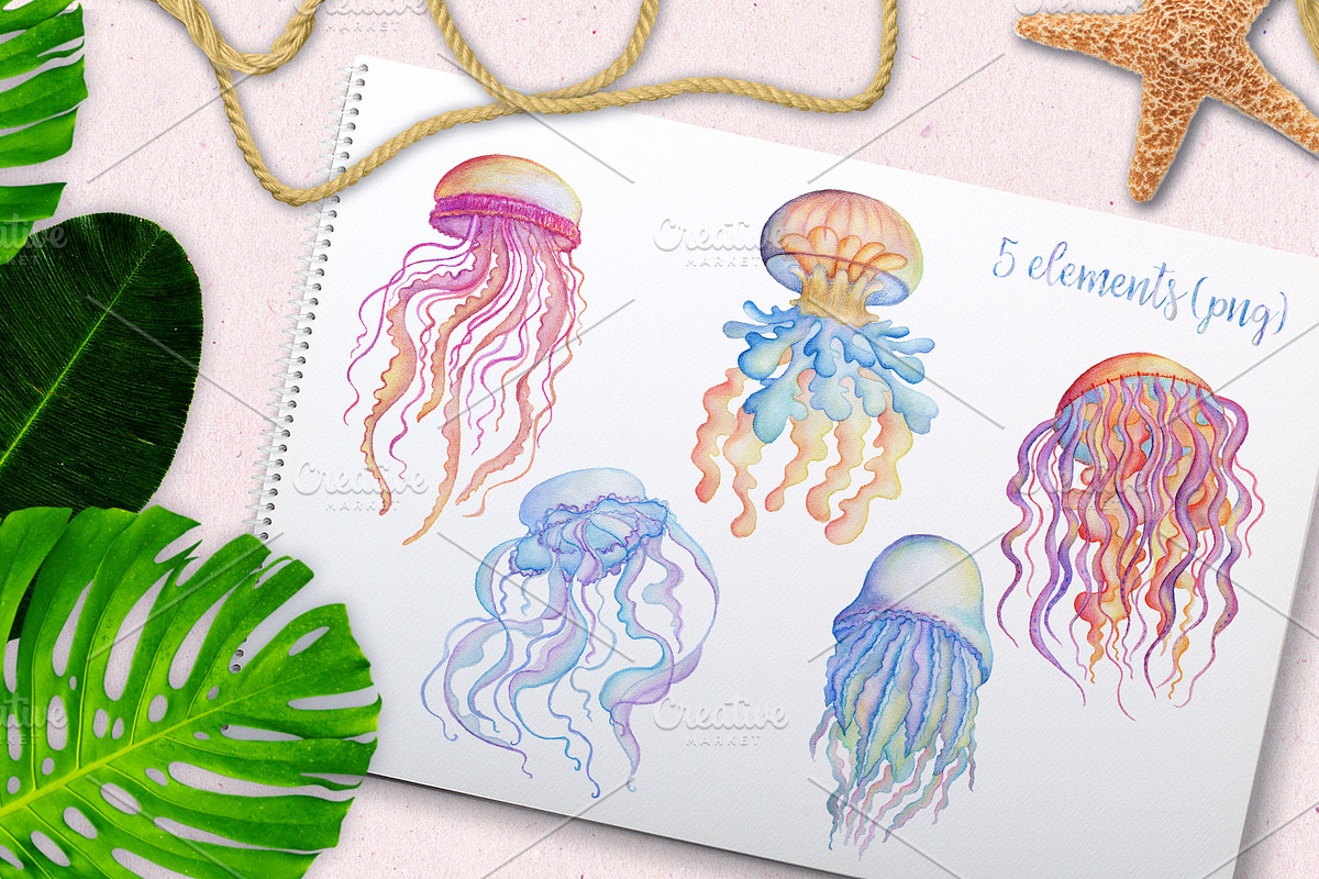 Watercolor jellyfish, an Animal Illustration by kateja (Photo 2 of 4)