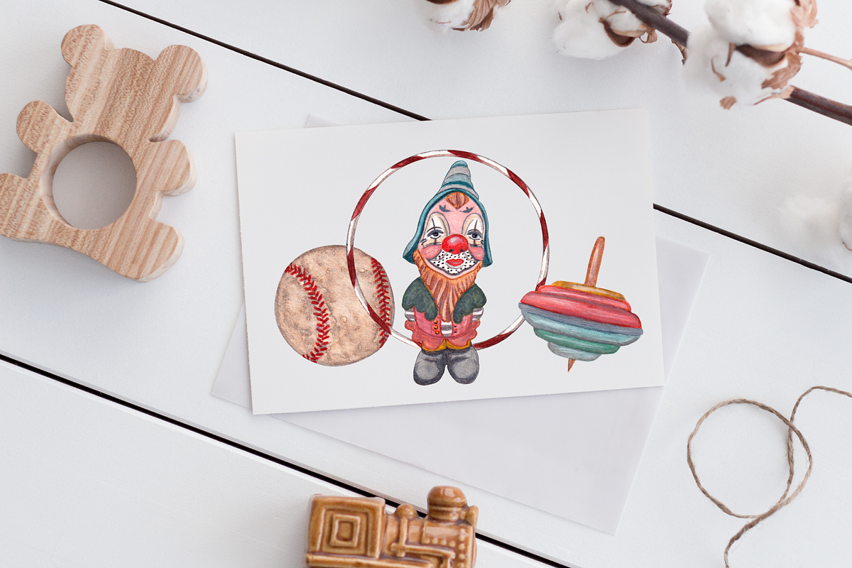 Vintage Toys Watercolor Clipart, an Illustration by MariaOrtegaDigitals (Photo 5 of 6)